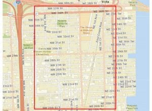Area of Miami with confirmed cases of locally-spread Zika.